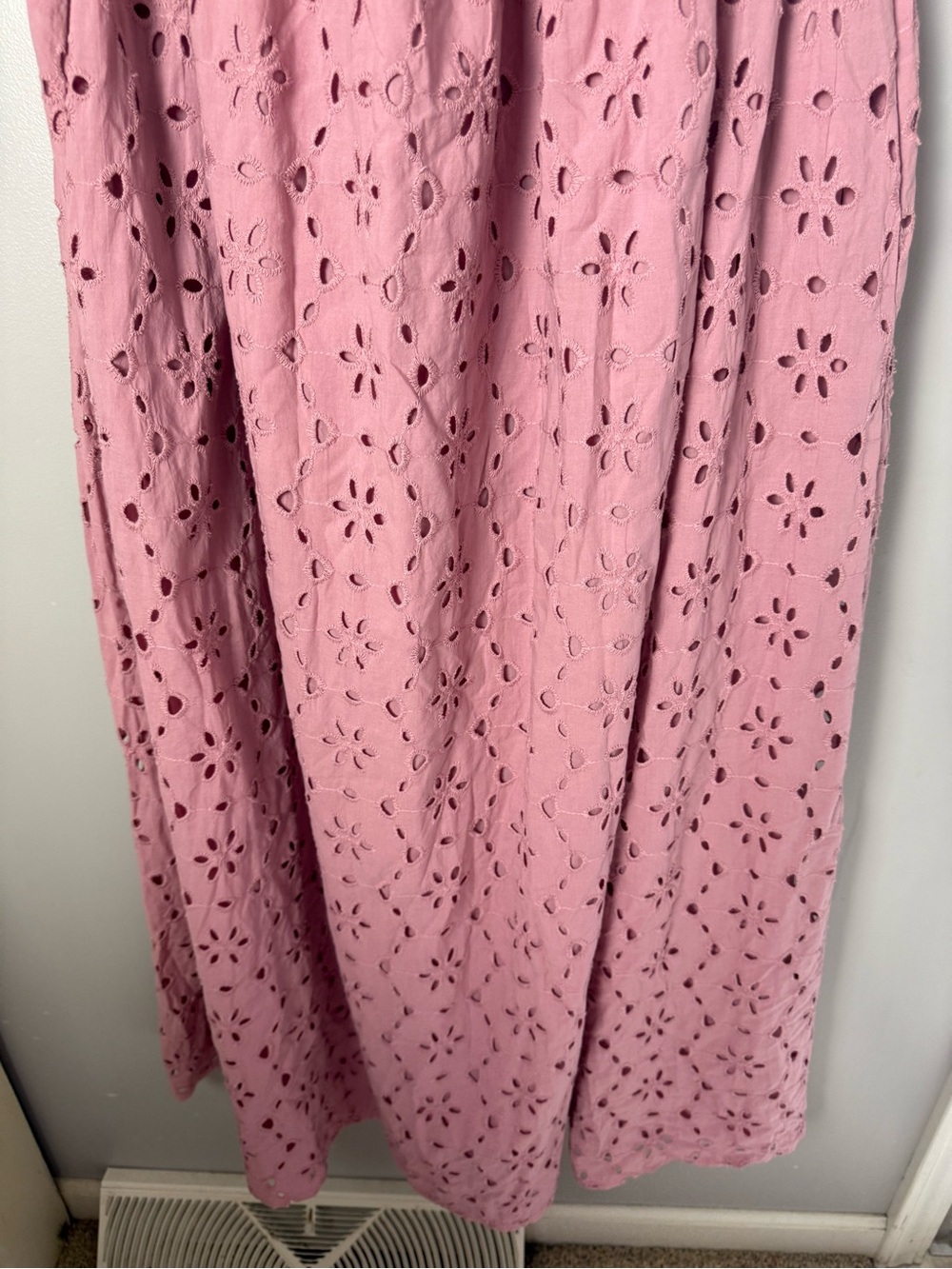 Eloquii Woman’s Eyelet Detain Tie Front Puff Sleeve Maxi Dress SZ 16 Pink Mauve - Picture 5 of 10